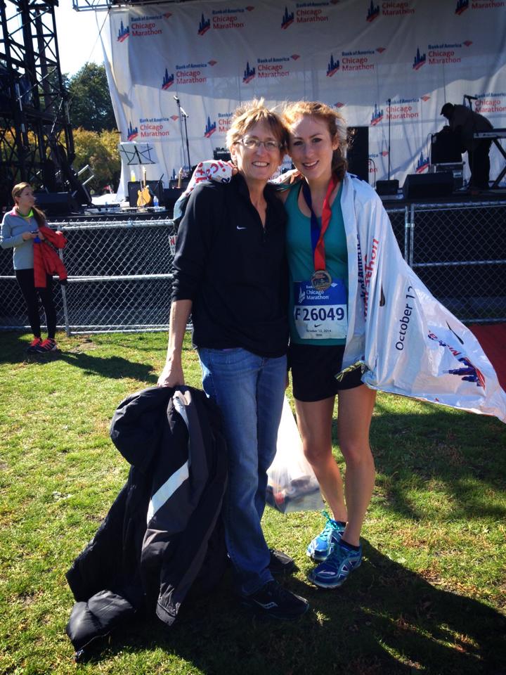 Celebrating a Chicago marathon finish with my mom in 2014.