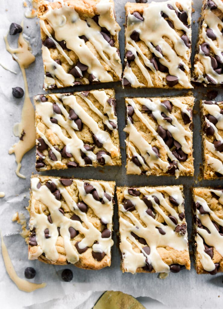 Cut pieces of the lunch lady chocolate peanut butter bars.