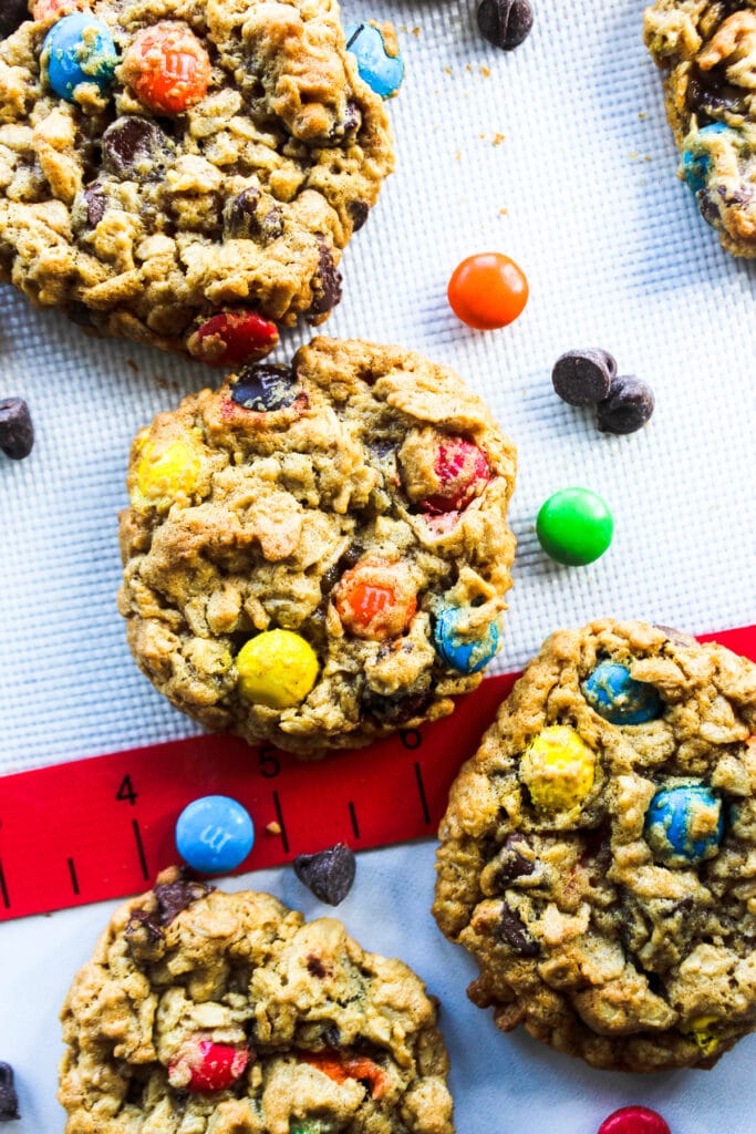 Close up of monster cookies.