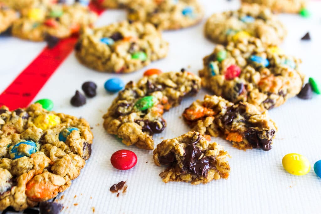 Cookie pieces to show the inside of the flourless monster cookies.