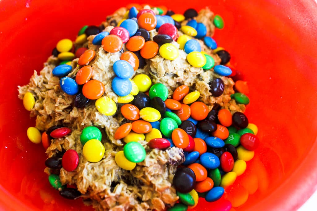 Cookie dough with the chocolate and M&Ms added.