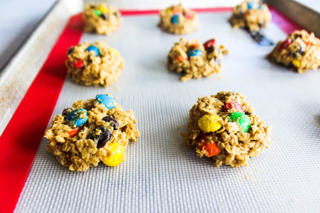 Cookie dough balls on a tray.