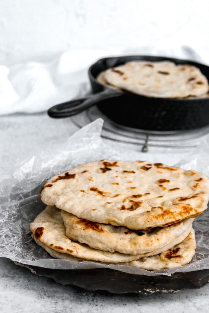 Showing the finished flatbreads after cooking.