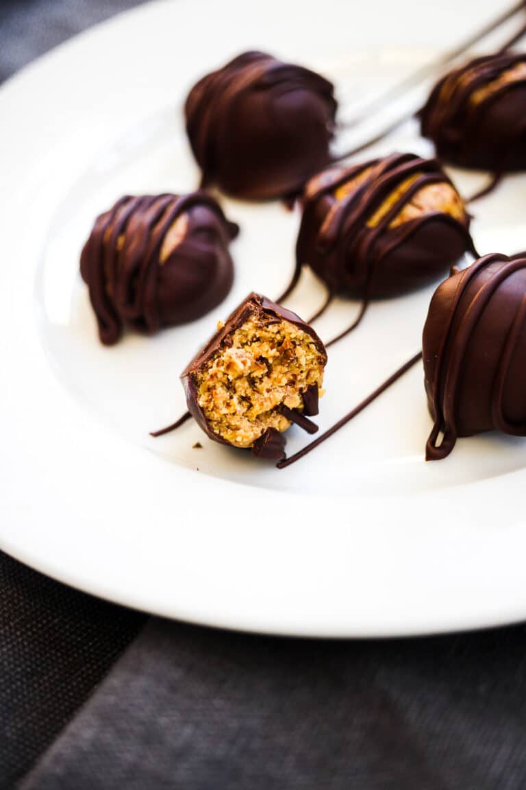 Dark Chocolate Cashew Buckeye Balls Run to the Table