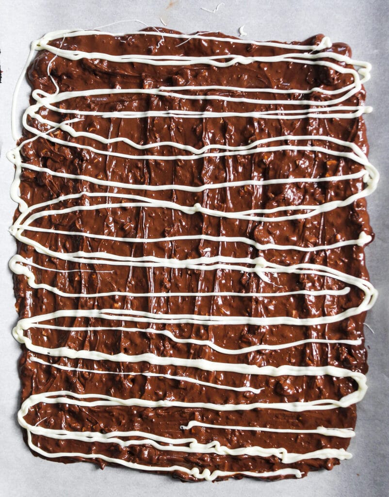 Chocolate layer drizzled with white chocolate.