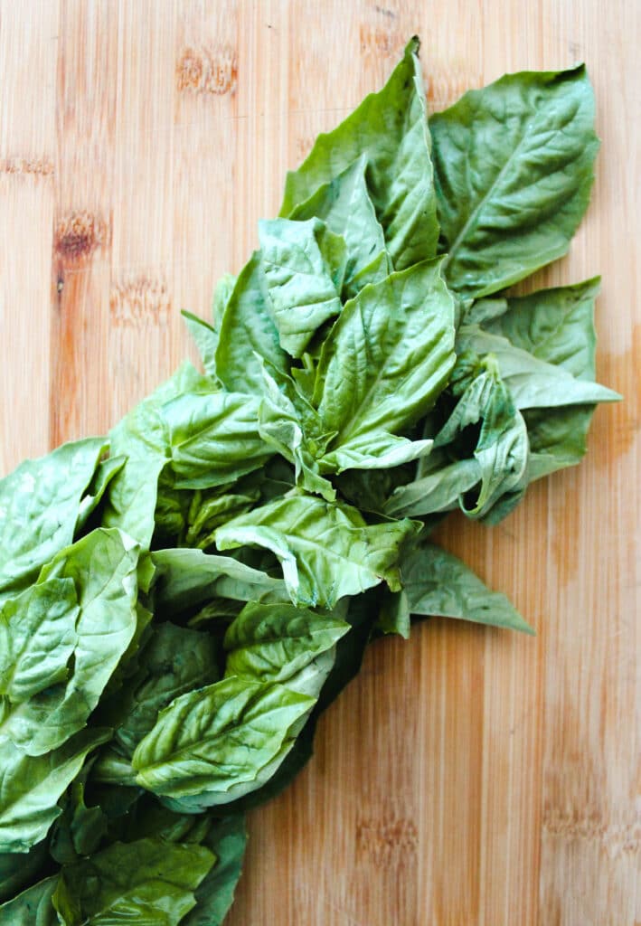 Fresh basil leaves.