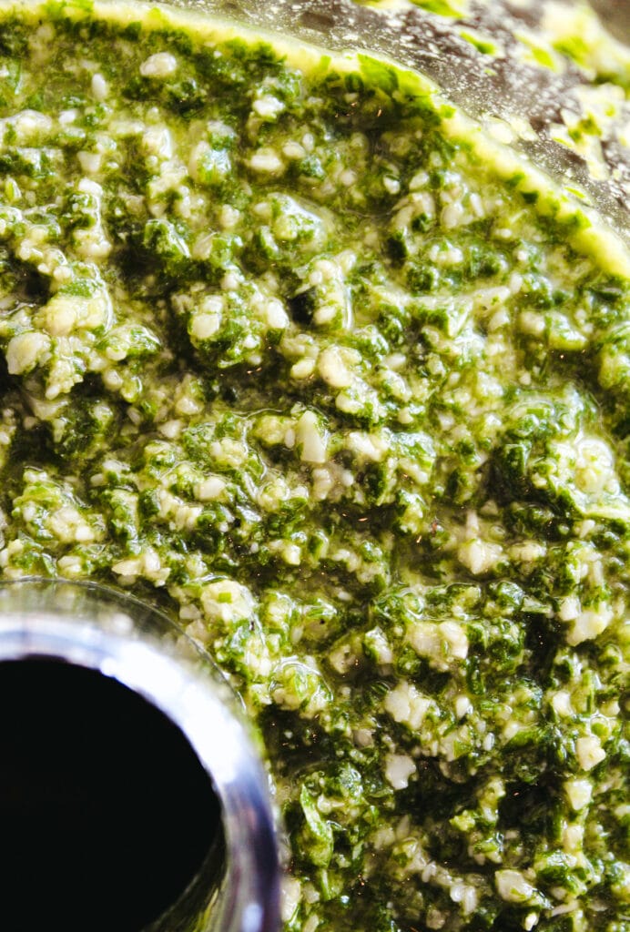 Prepared pesto after it has been mixed perfectly.