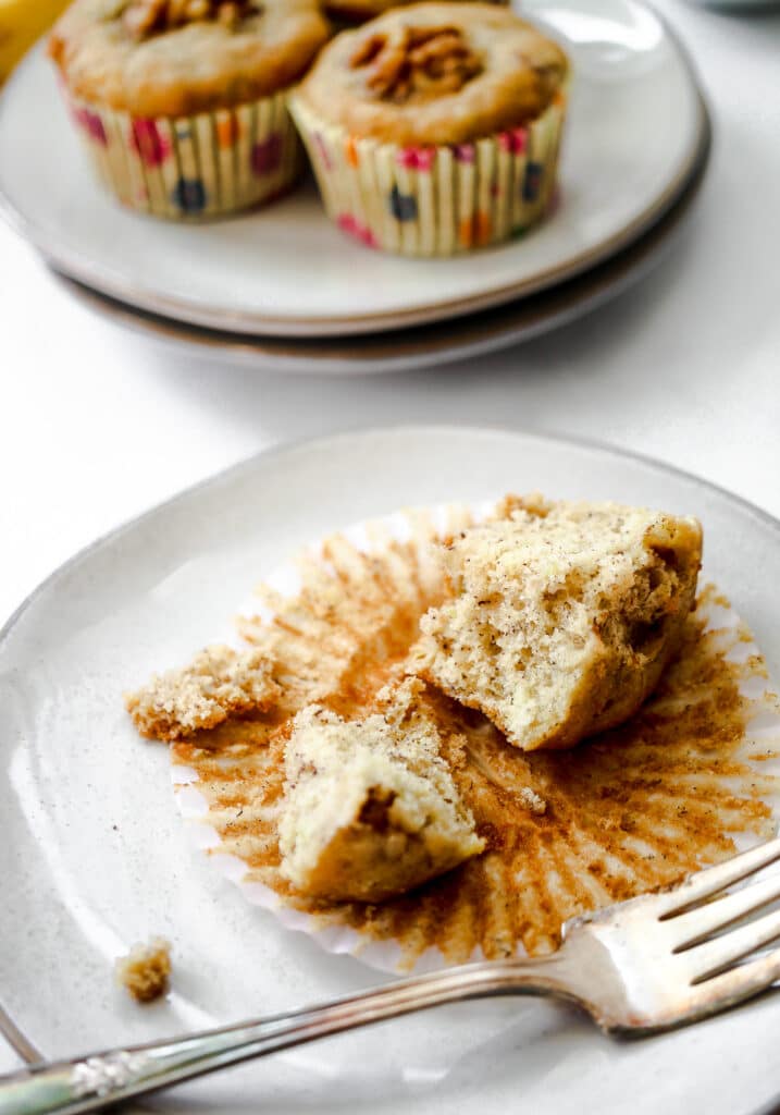 Light and airy muffin cut on a plate.