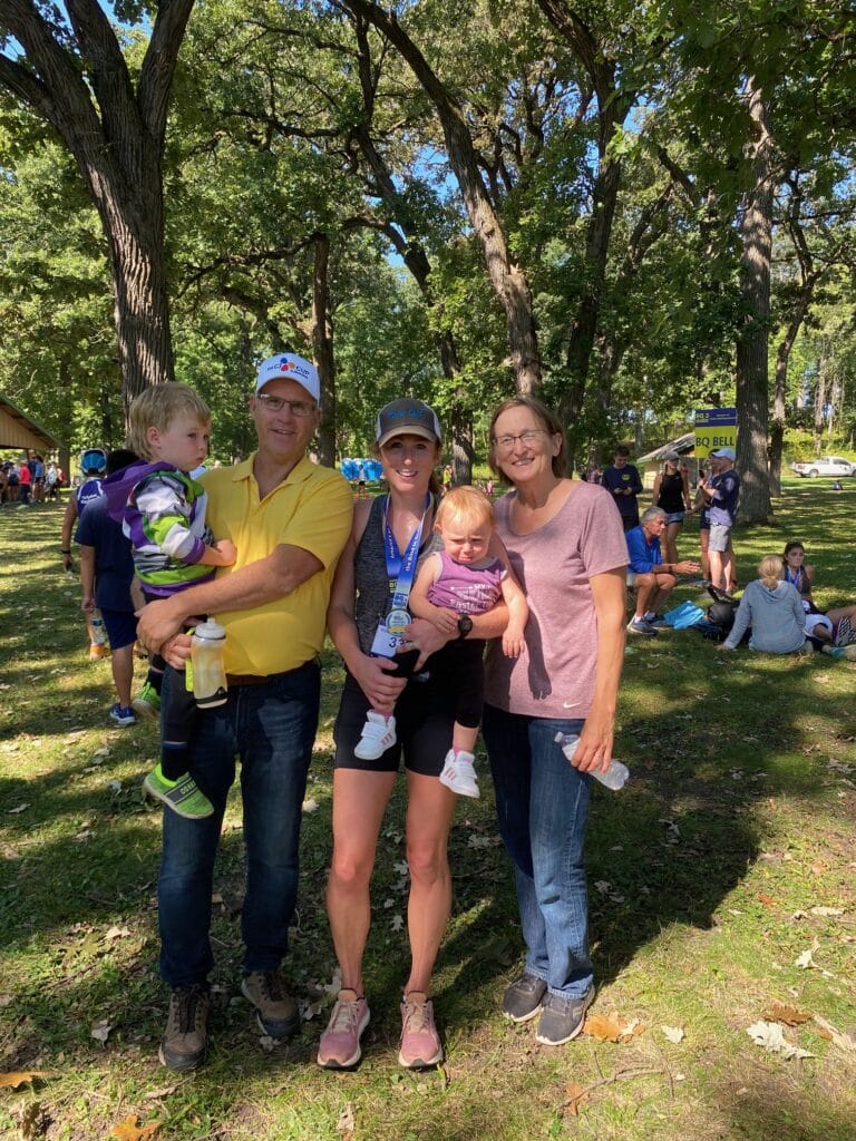 Post marathon photo with my parents and kids.