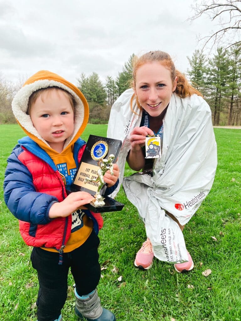 Mitchy celebrating my half marathon win with me. 