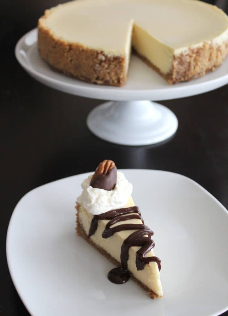 Slice of easy homemade cheesecake with sweetened condensed milk. 